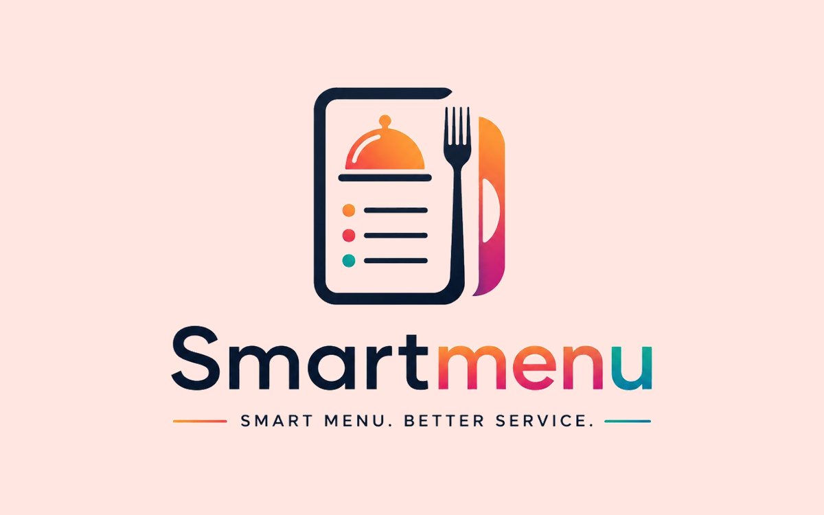 SmartMenu brand mark — a menu card beside a fork and knife, above the wordmark ‘Smartmenu — smart menu, better service’